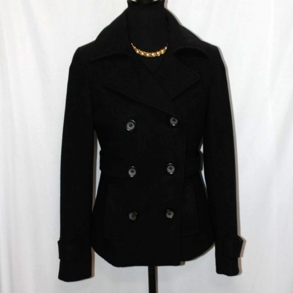 Guess Jeans Authentic Clothing Black Wool Double-Breasted Jacket - Picture 1 of 16
